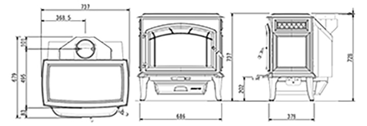 クアドラファイア エクスプローラーⅡ CB クラシックブラック 試燃済品 寸法図