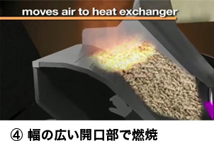 ④幅の広い開口部で燃焼